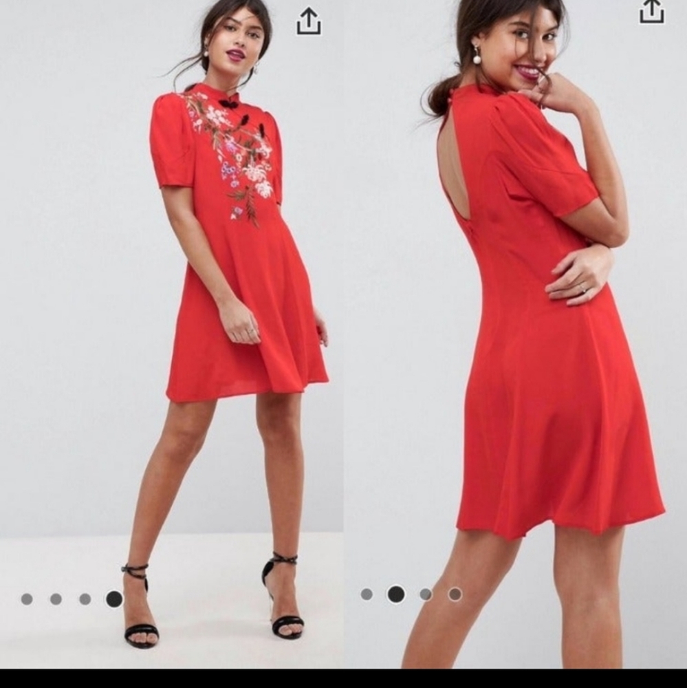ASOS Chinoiserie Embroidered Mini Dress, Size 4